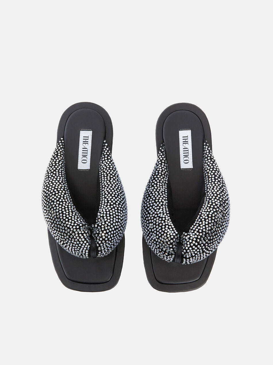 ''Indie Max'' black and crystal flat thong