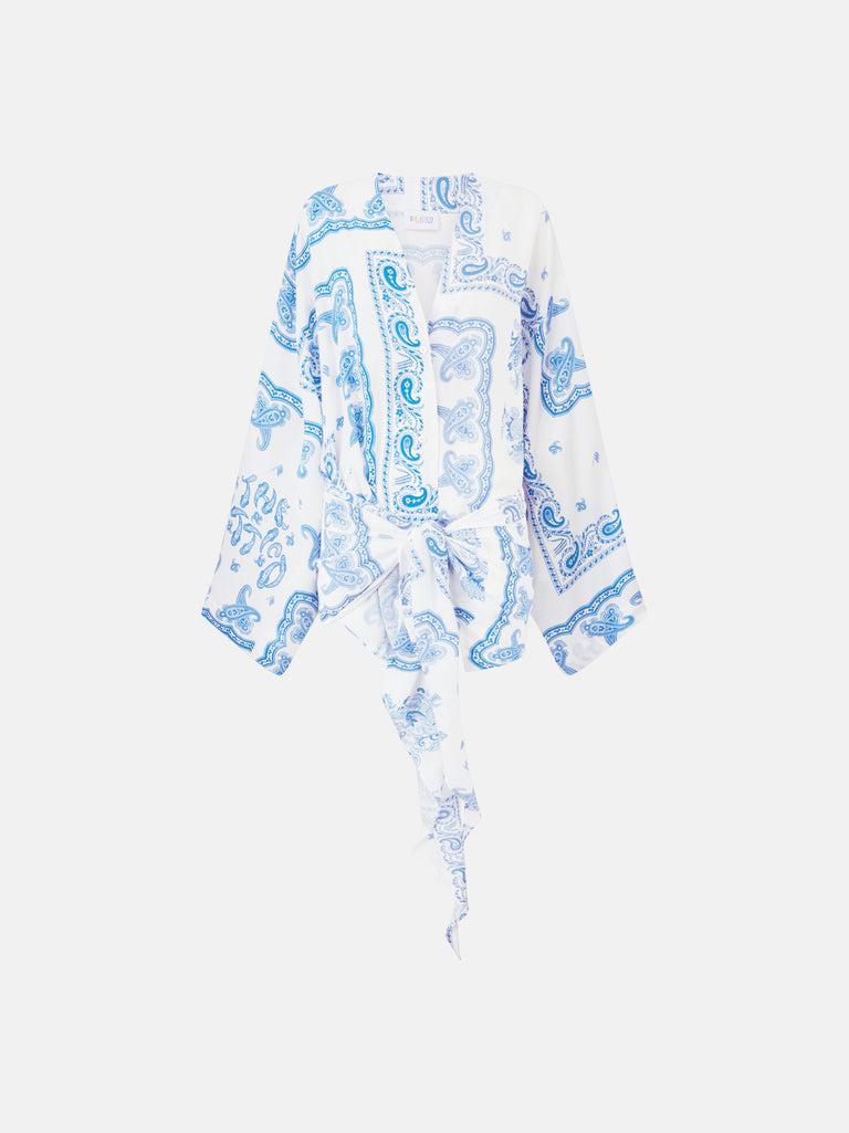 Light blue and white mini dress