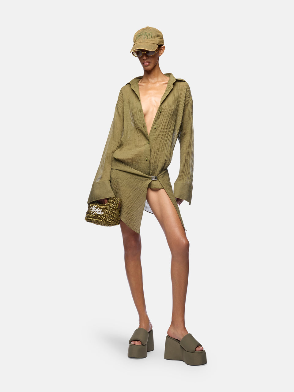 Military green mini dress