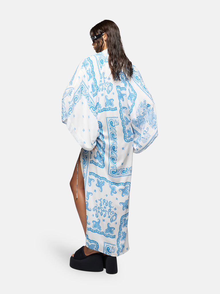 Light blue and white maxi dress