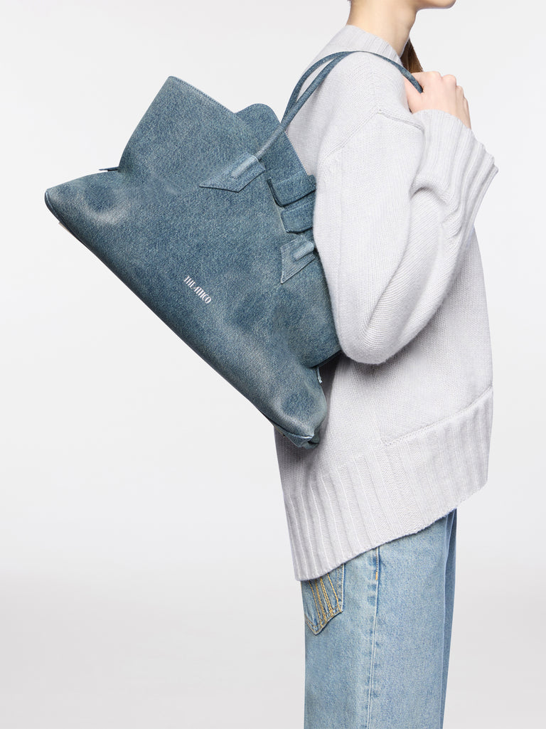 ''La Passeggiata Medium'' washed denim top handle