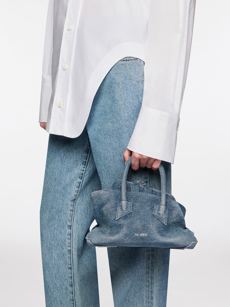 ''La Passeggiata Mini'' washed denim top handle