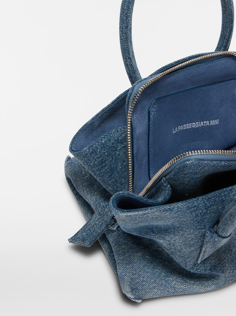 ''La Passeggiata Mini'' washed denim top handle