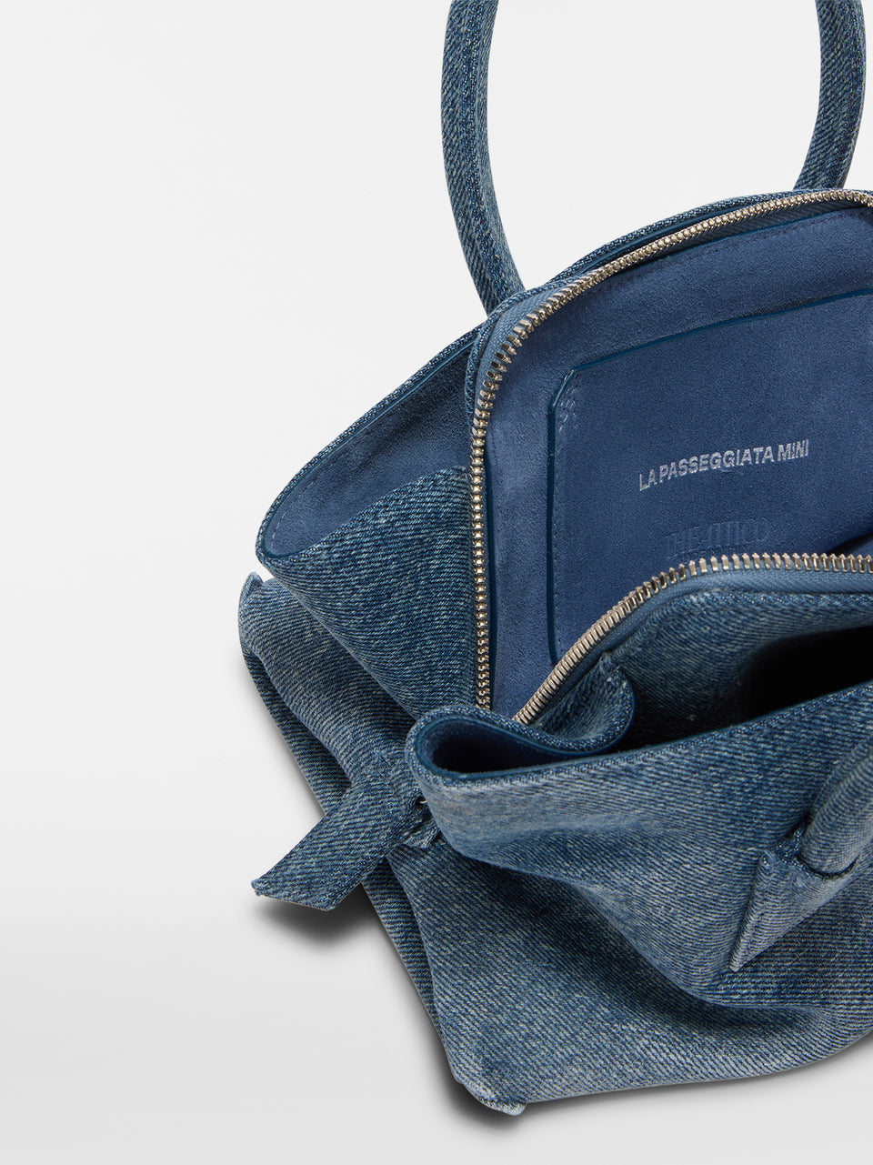 ''La Passeggiata Mini'' washed denim top handle