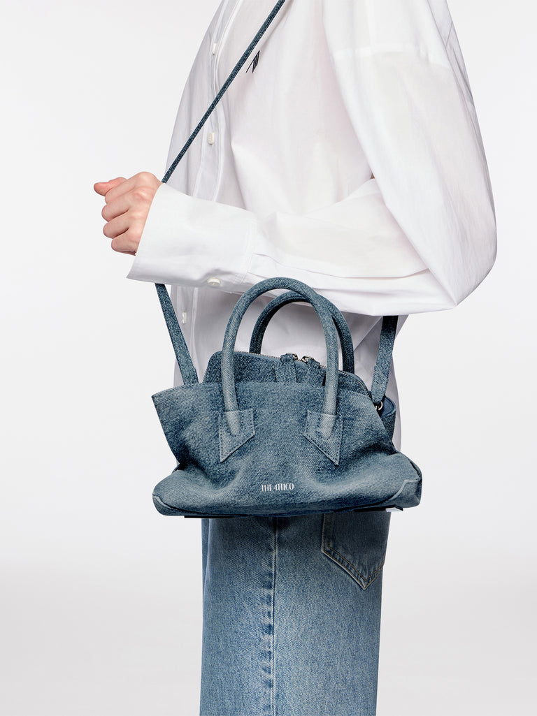 ''La Passeggiata Mini'' washed denim top handle