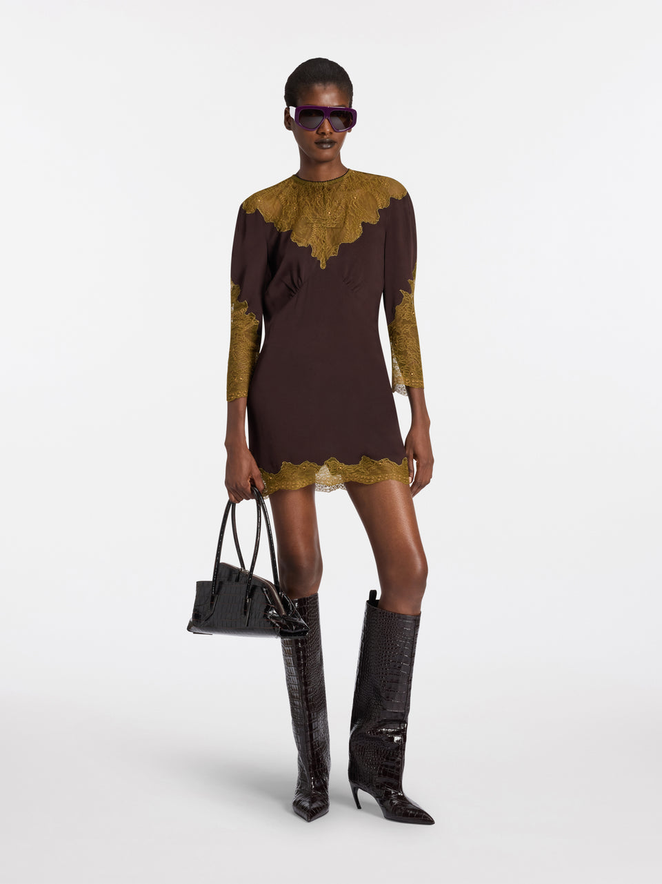 Dark green and dark brown mini dress