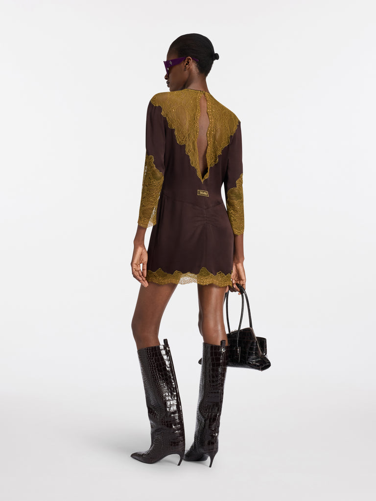 Dark green and dark brown mini dress