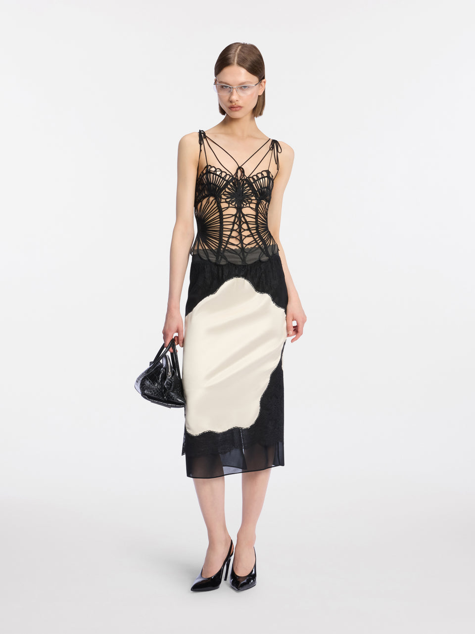 Black and ivory midi skirt