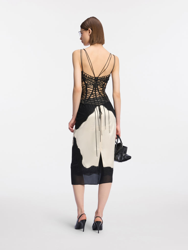 Black and ivory midi skirt