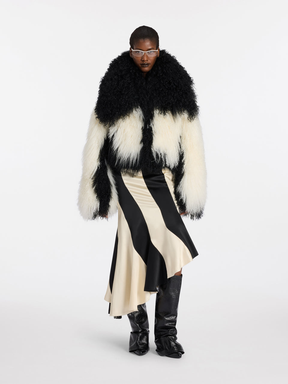 Black and ivory midi skirt