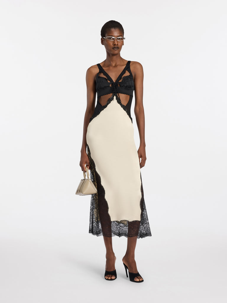 Black and ivory midi dress