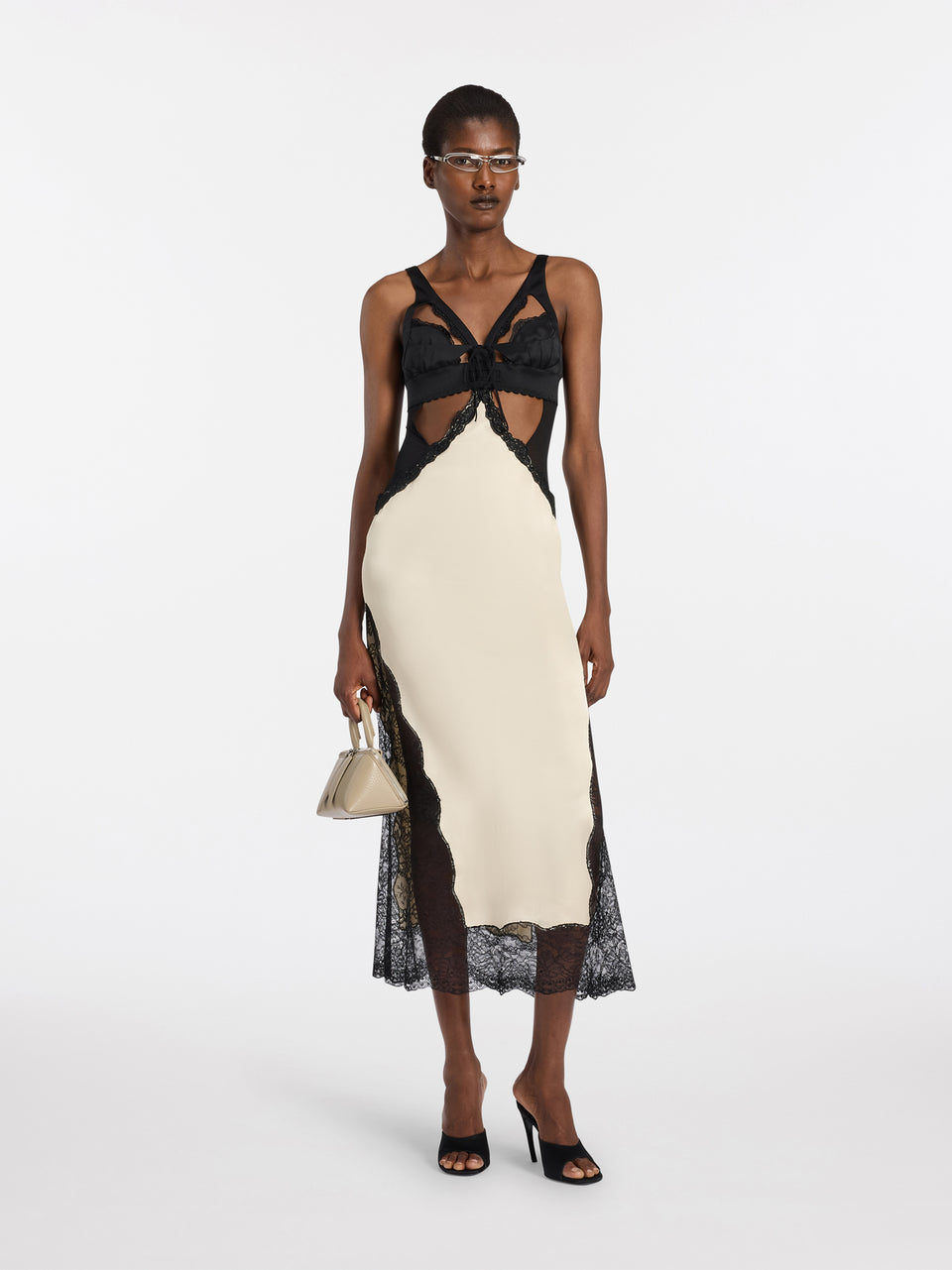 Black and ivory midi dress