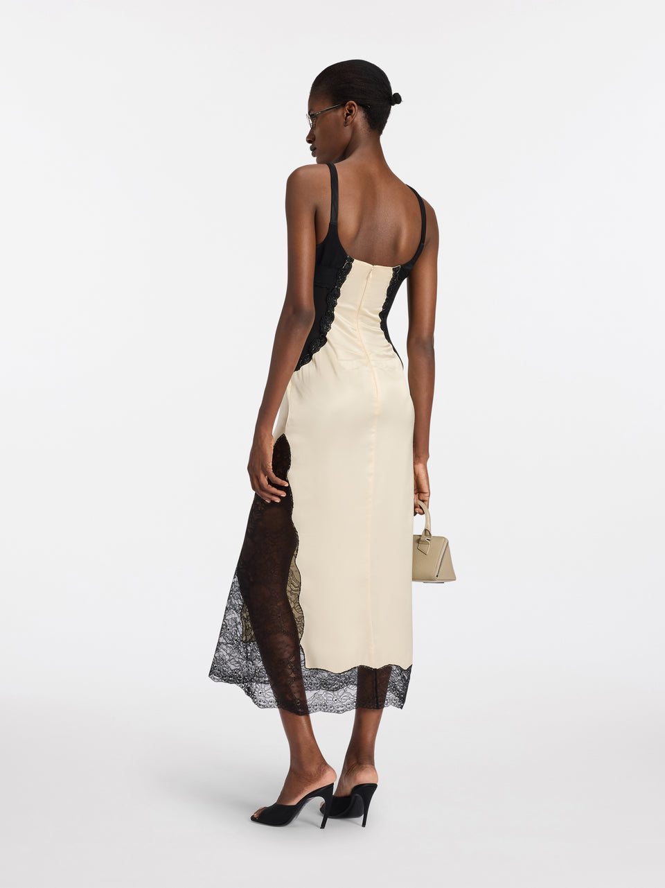 Black and ivory midi dress