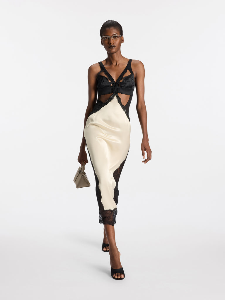Black and ivory midi dress