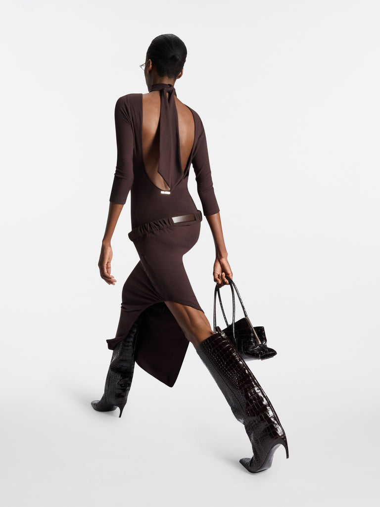 Dark brown midi dress