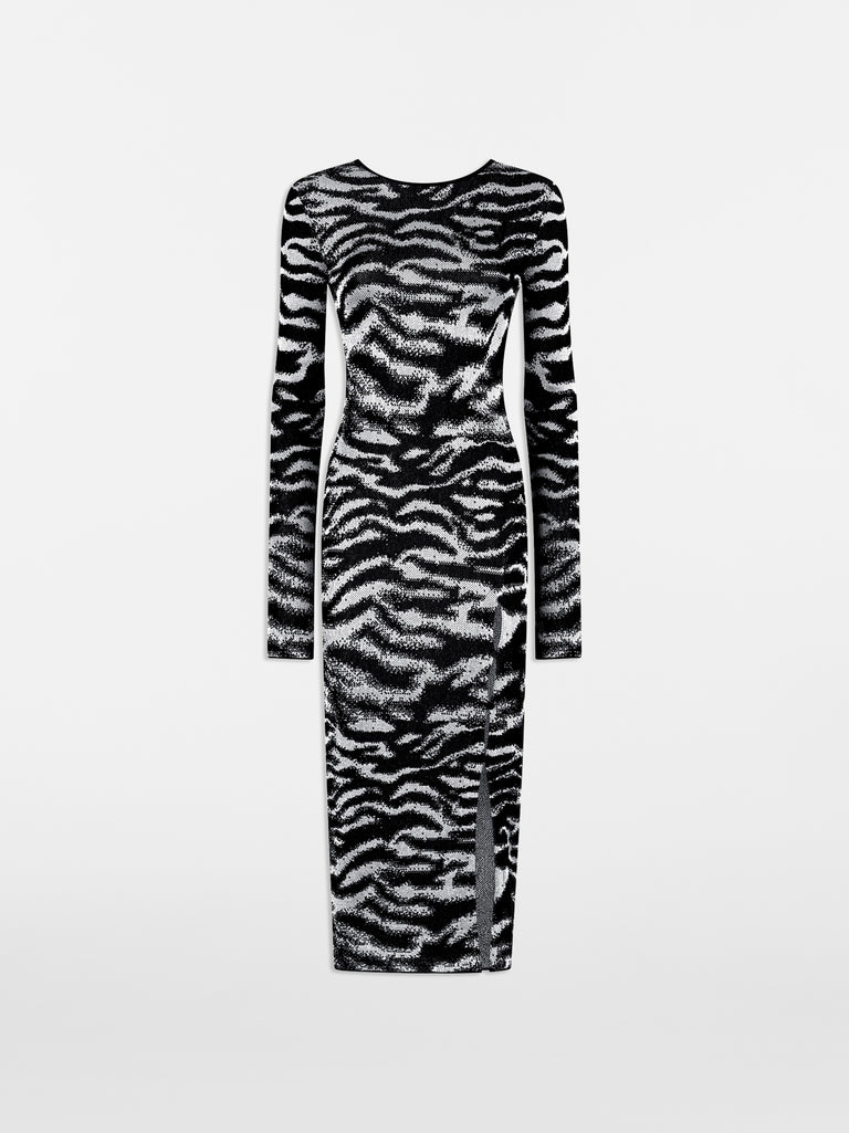 White and black midi dress