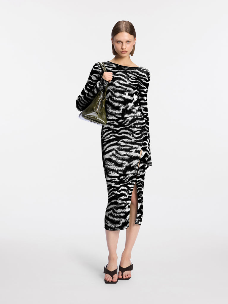 White and black midi dress