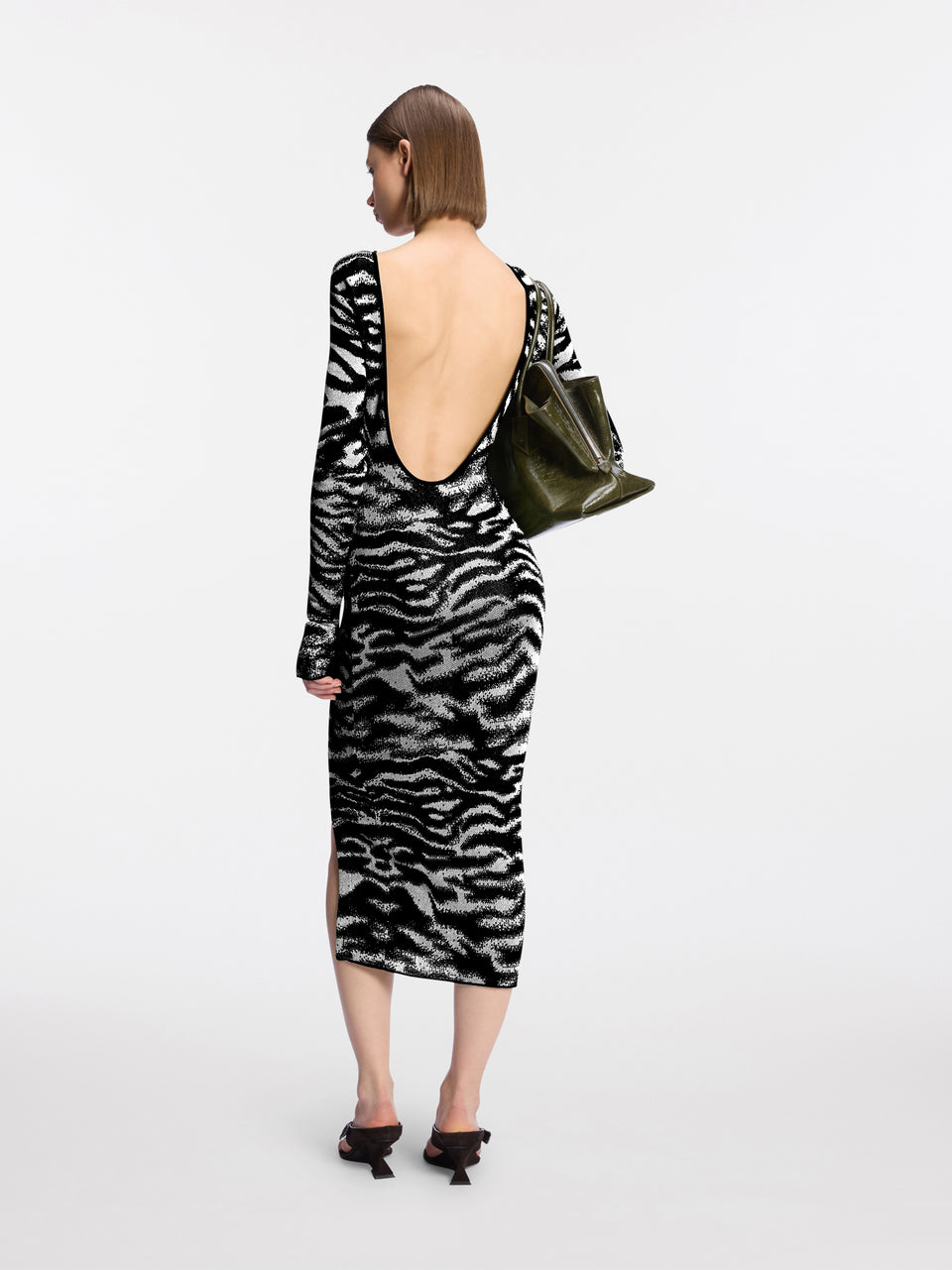 White and black midi dress