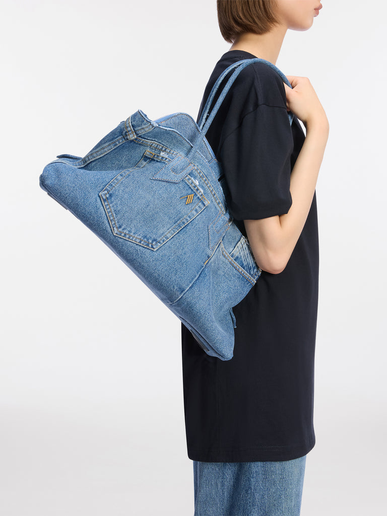 ''La Passeggiata Medium x The Ex'' Light Blue Denim Top Handle