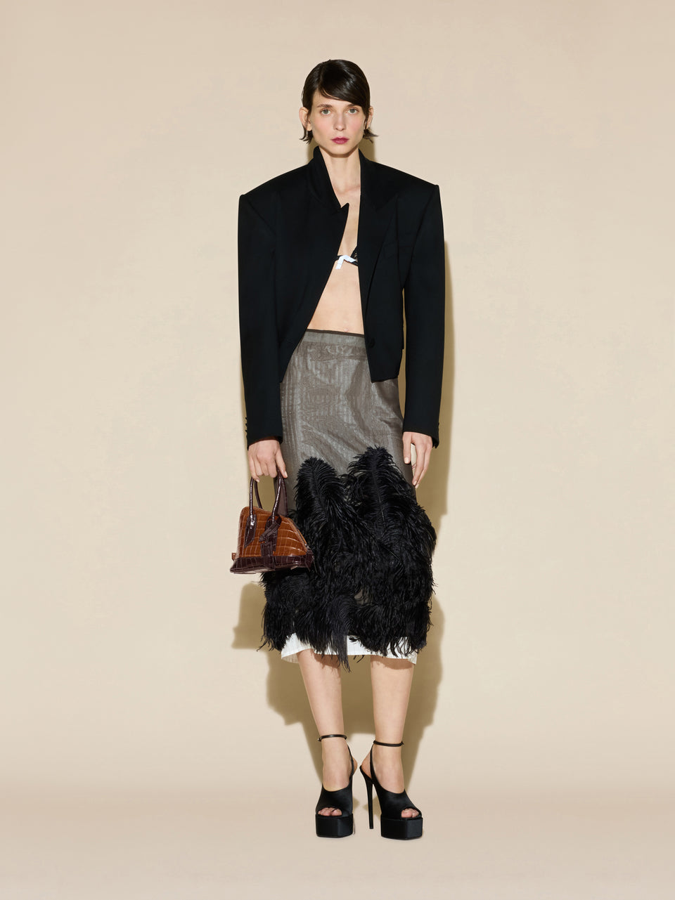 Black and brown midi skirt