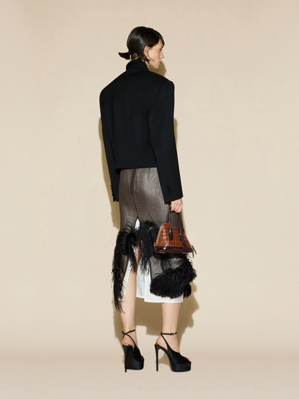 Black and brown midi skirt